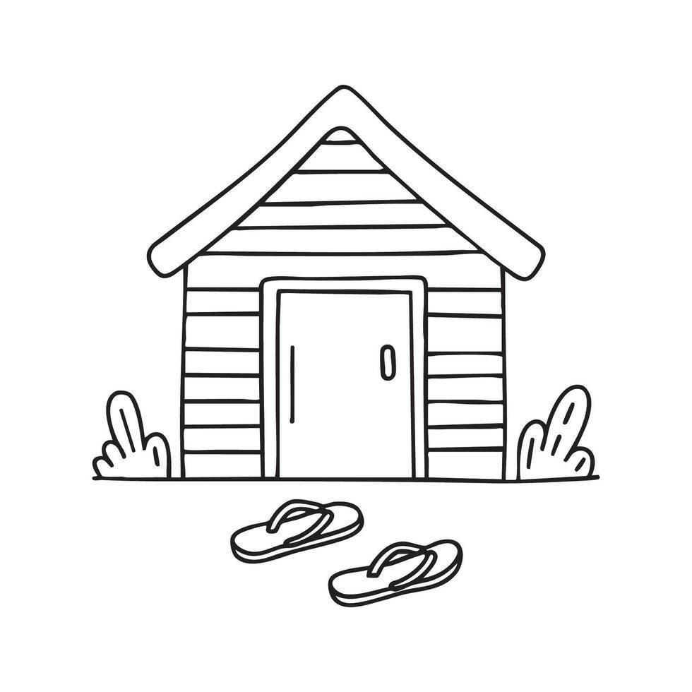 Flip-flops at entrance of beach cabin vector