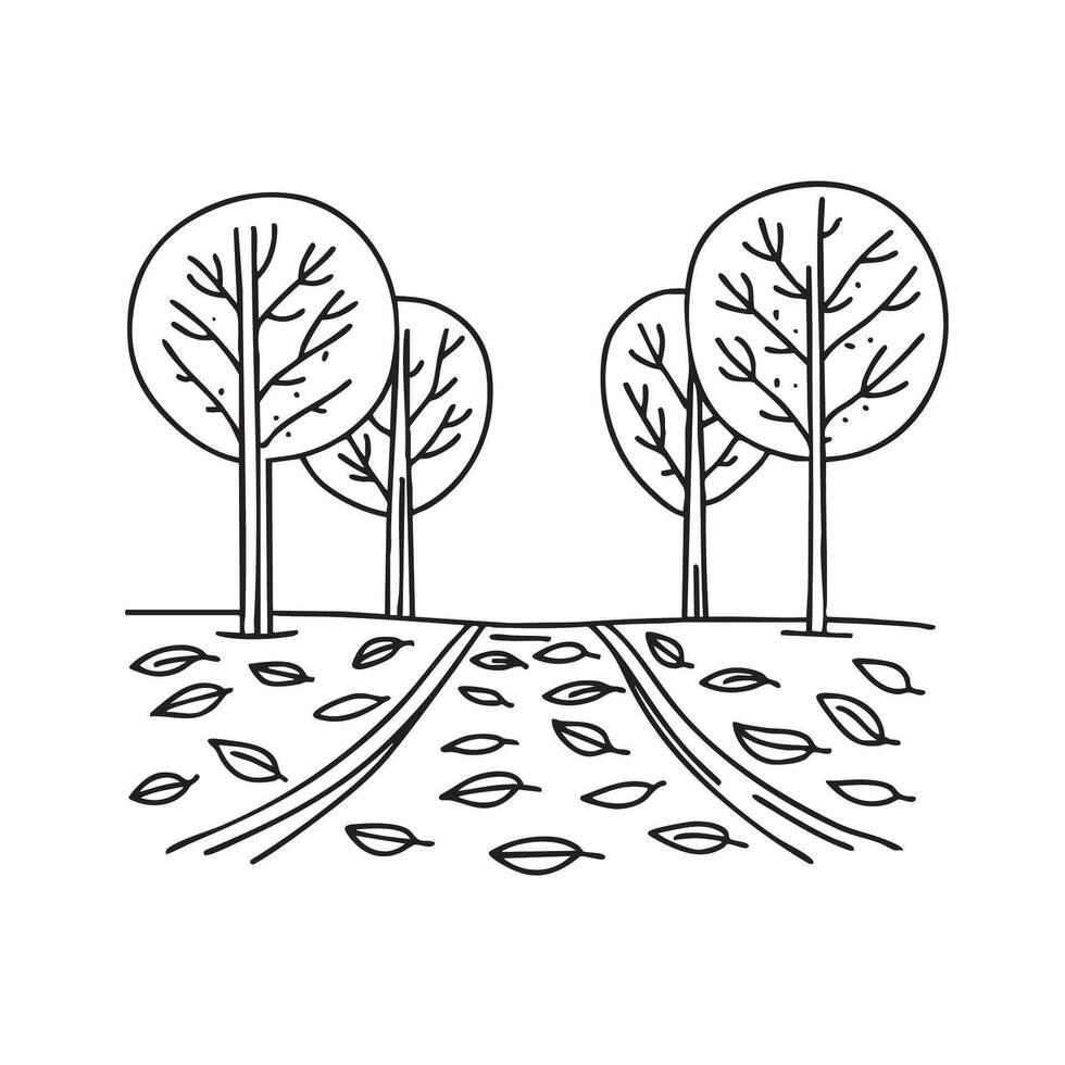 Forest path covered in fallen leaves vector