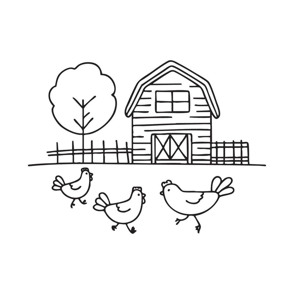 Chickens near haystack on a farm vector