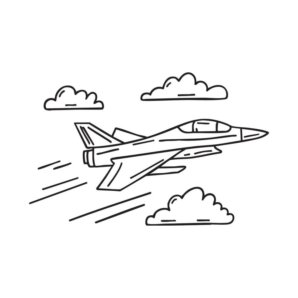 Fighter jet trailing smoke through clouds vector
