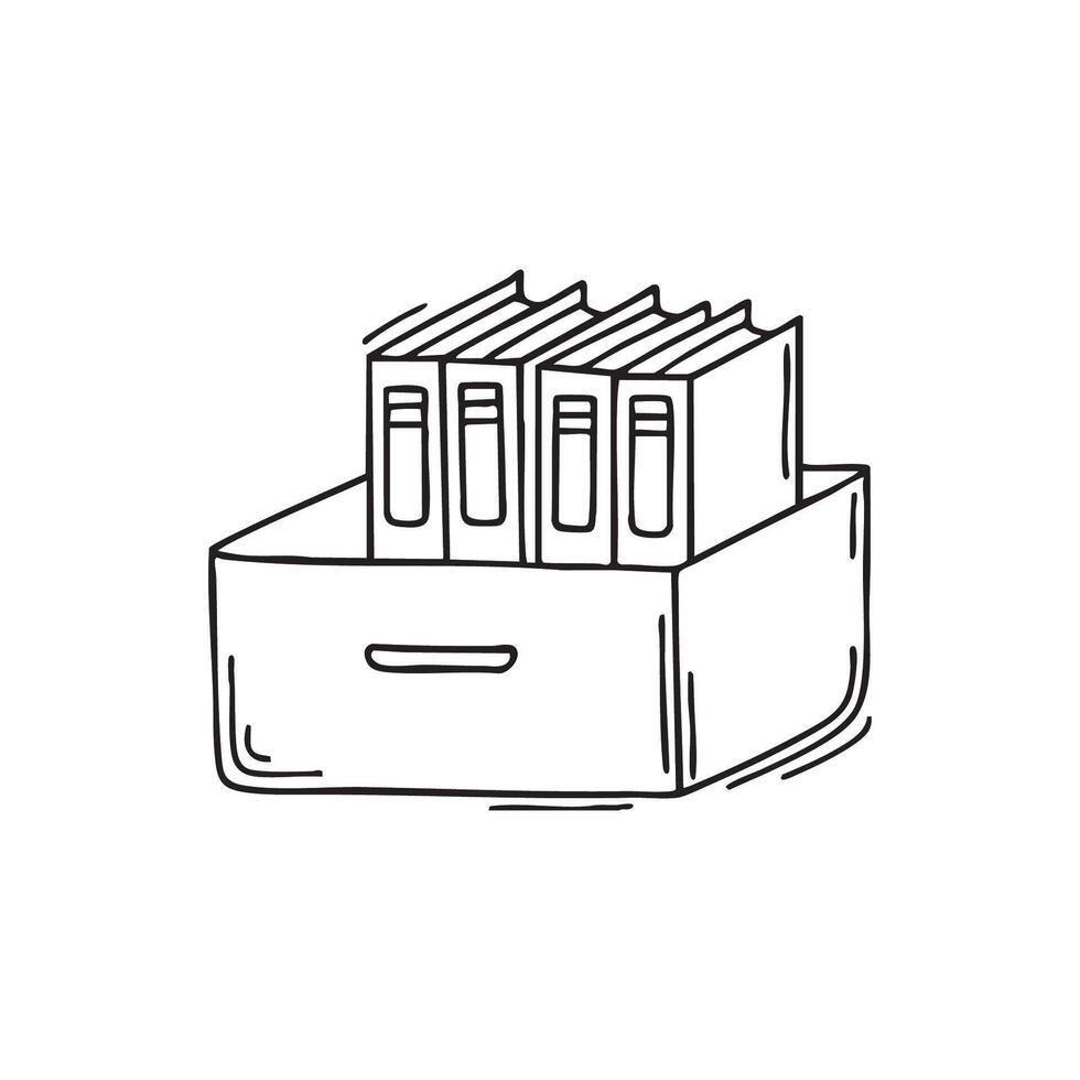 Files arranged in half-open drawer vector