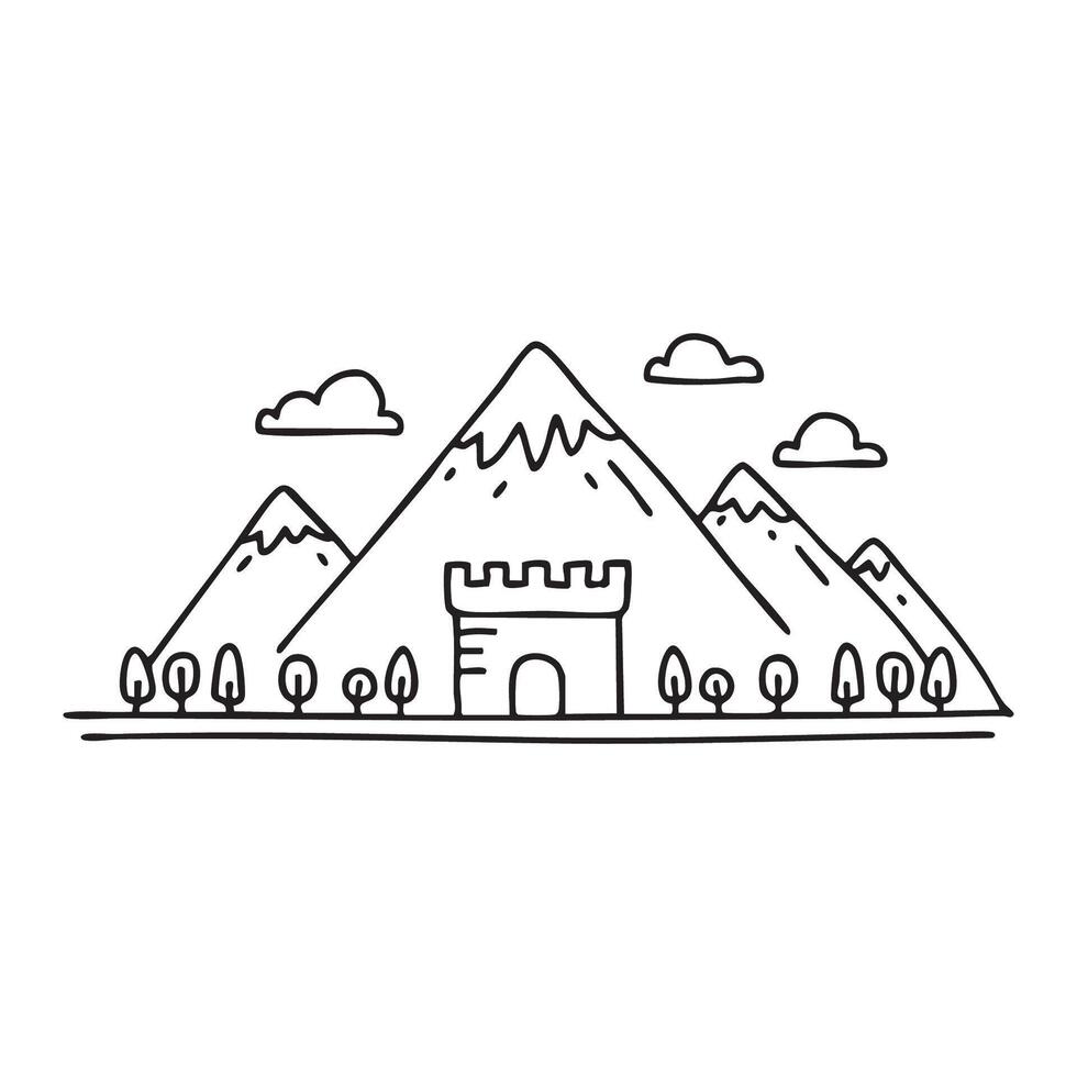 Fortress silhouette with mountain backdrop vector