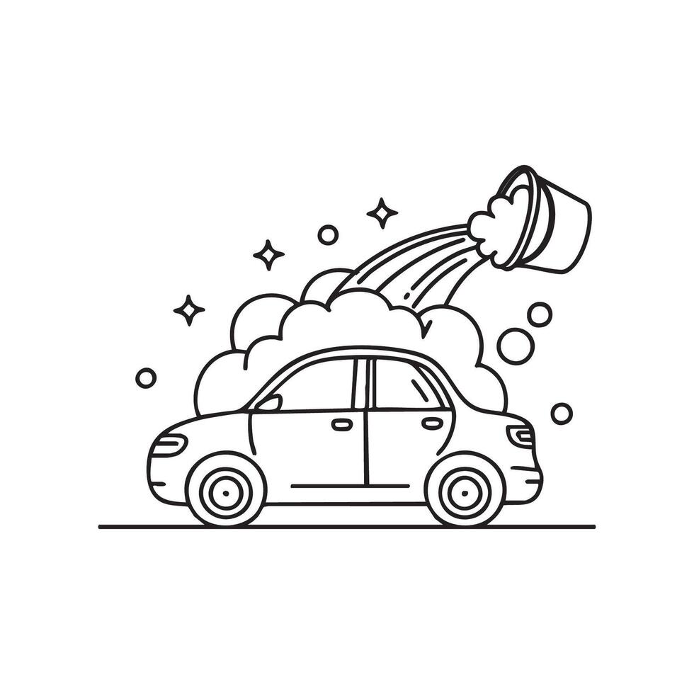 Foam bucket pouring over car wash vector