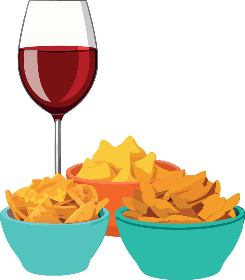 A glass of wine and some chips vector