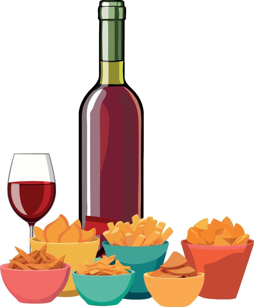 Wine and chips vector