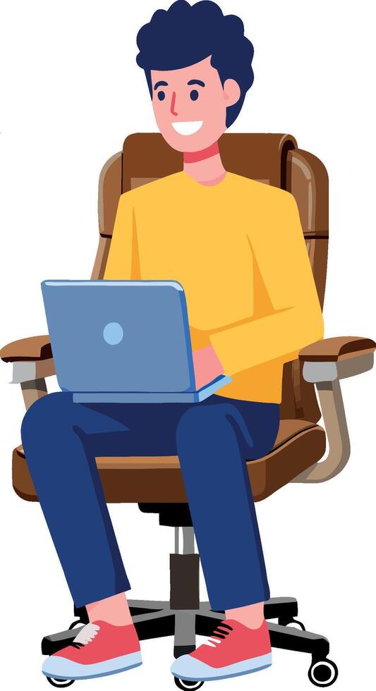 A man sitting in an office chair with a laptop vector