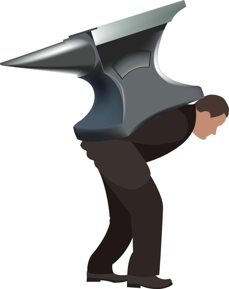 An illustration of a man carrying an anvil vector