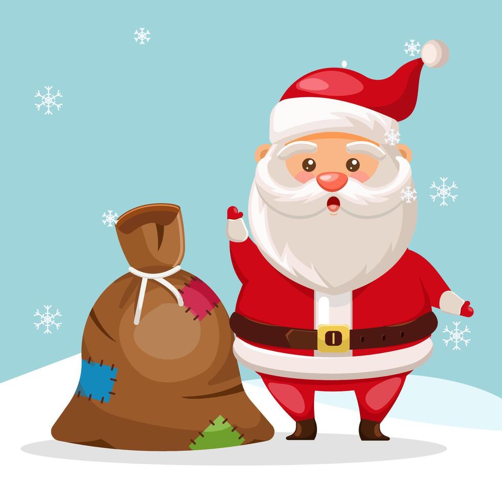 Flat illustration Santa Claus is preparing gifts to be distributed to good children, a bag full of new toys vector