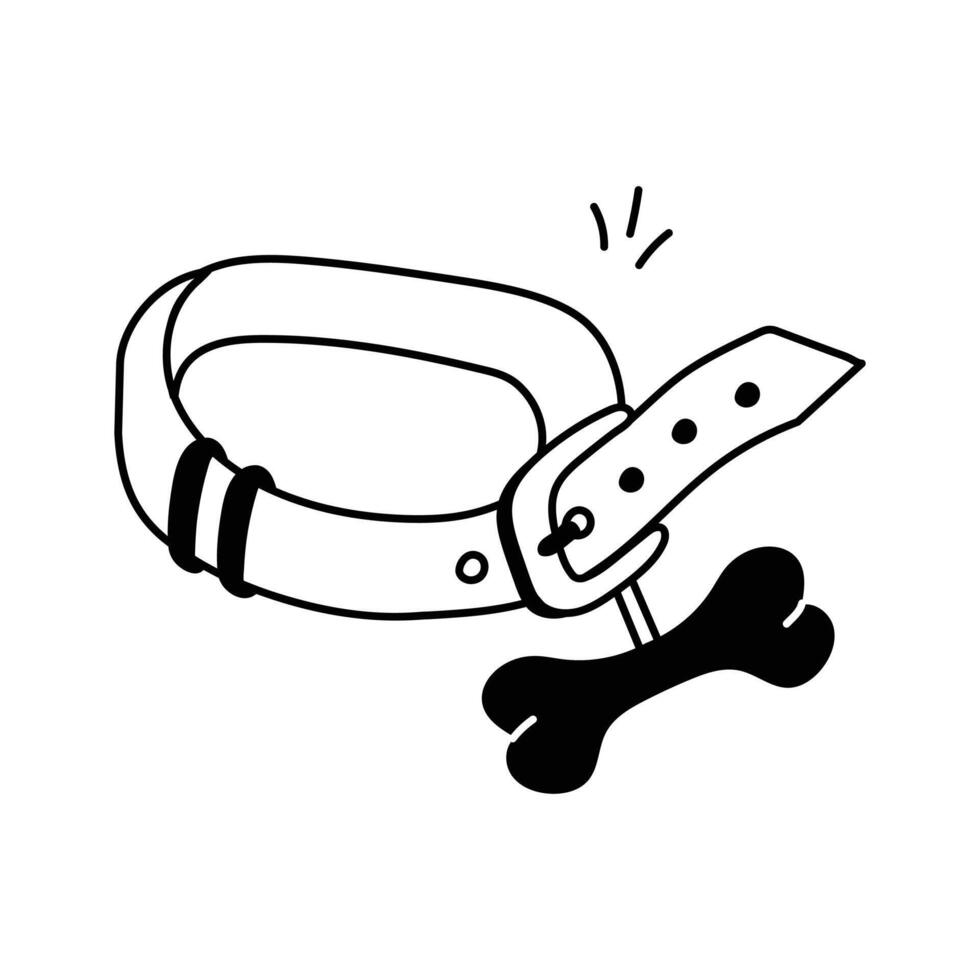 Hand drawn icon of adjustable collar for dogs with a cute bone shaped tag vector