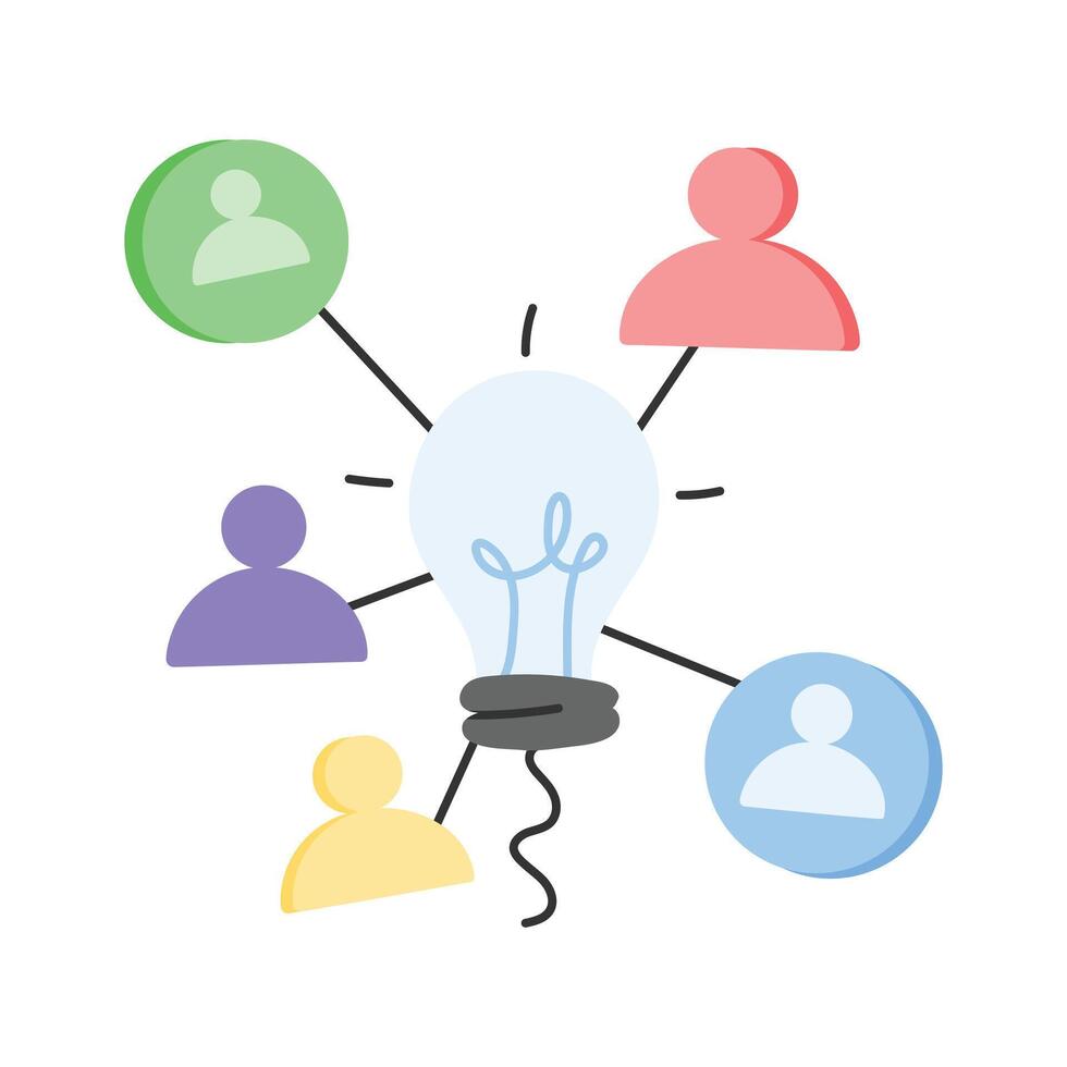 A light bulb connecting people, symbolizing collaborative thinking in relationships vector