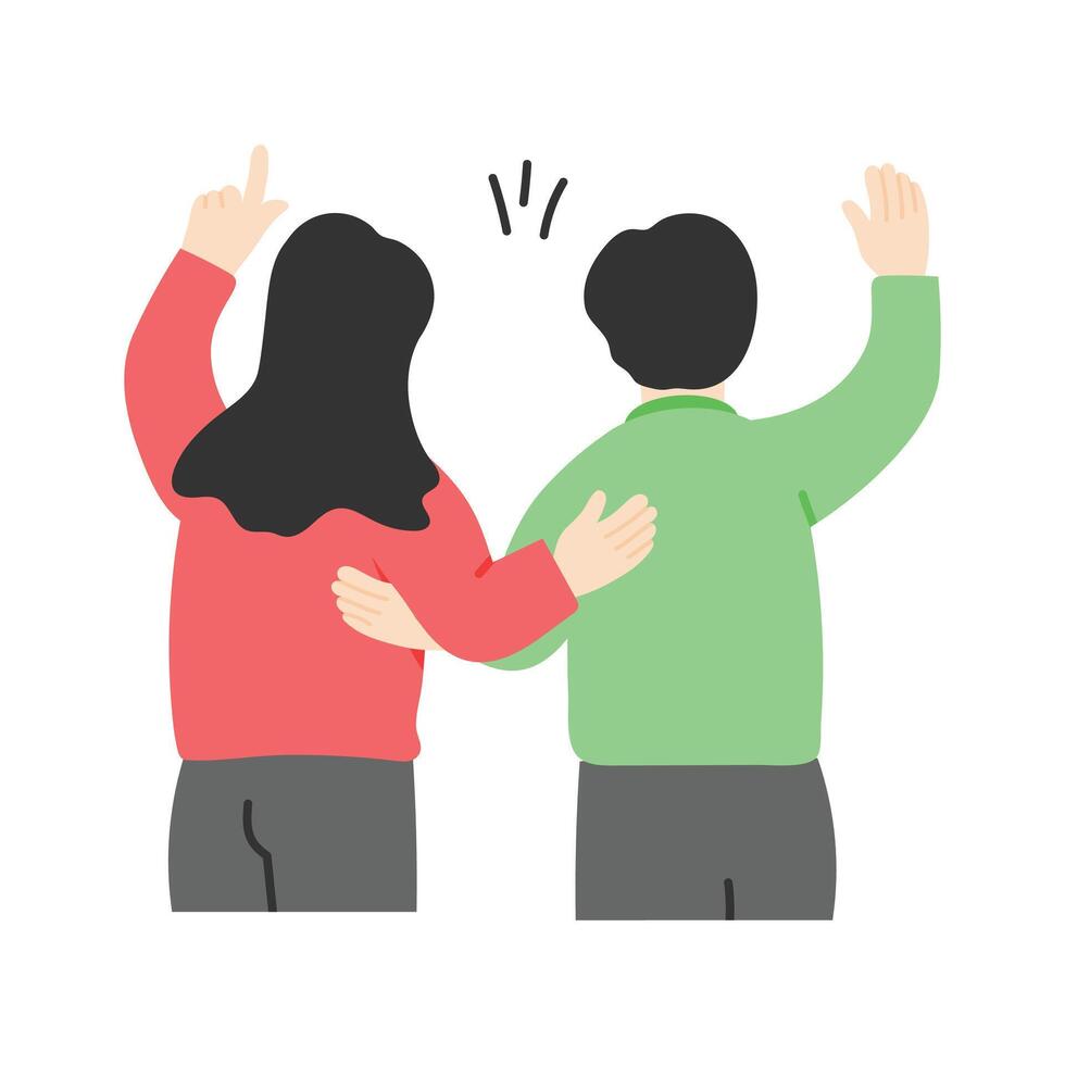 Two friends walking together with happy gestures of closeness vector