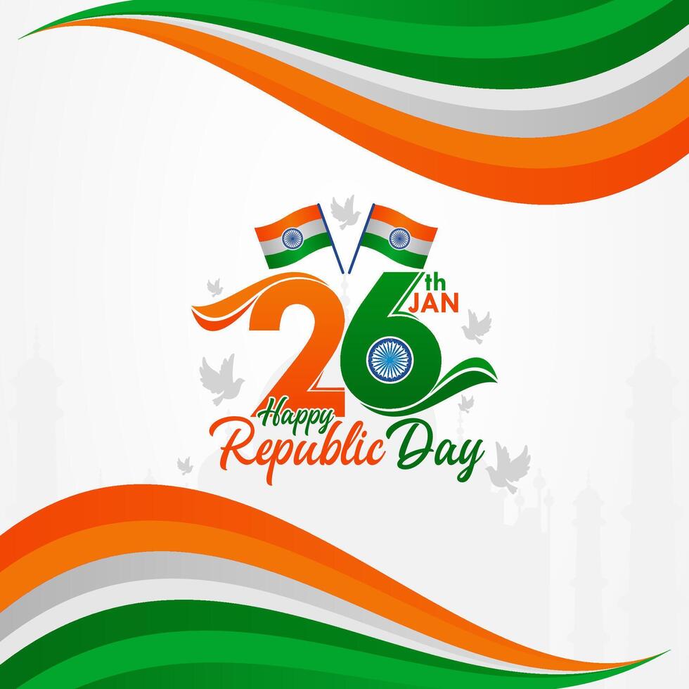 Happy Indian Republic Day. with an elegant ribbon flag vector
