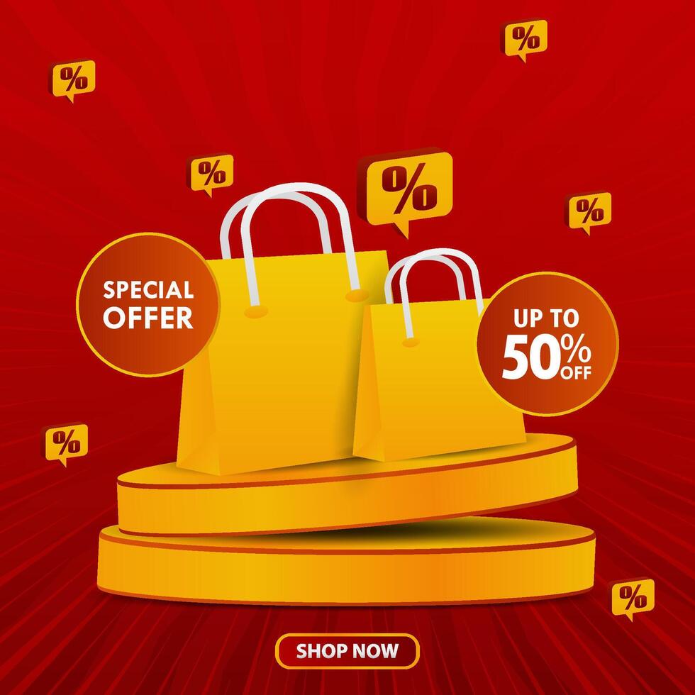yellow shopping bags on red background with special offer vector
