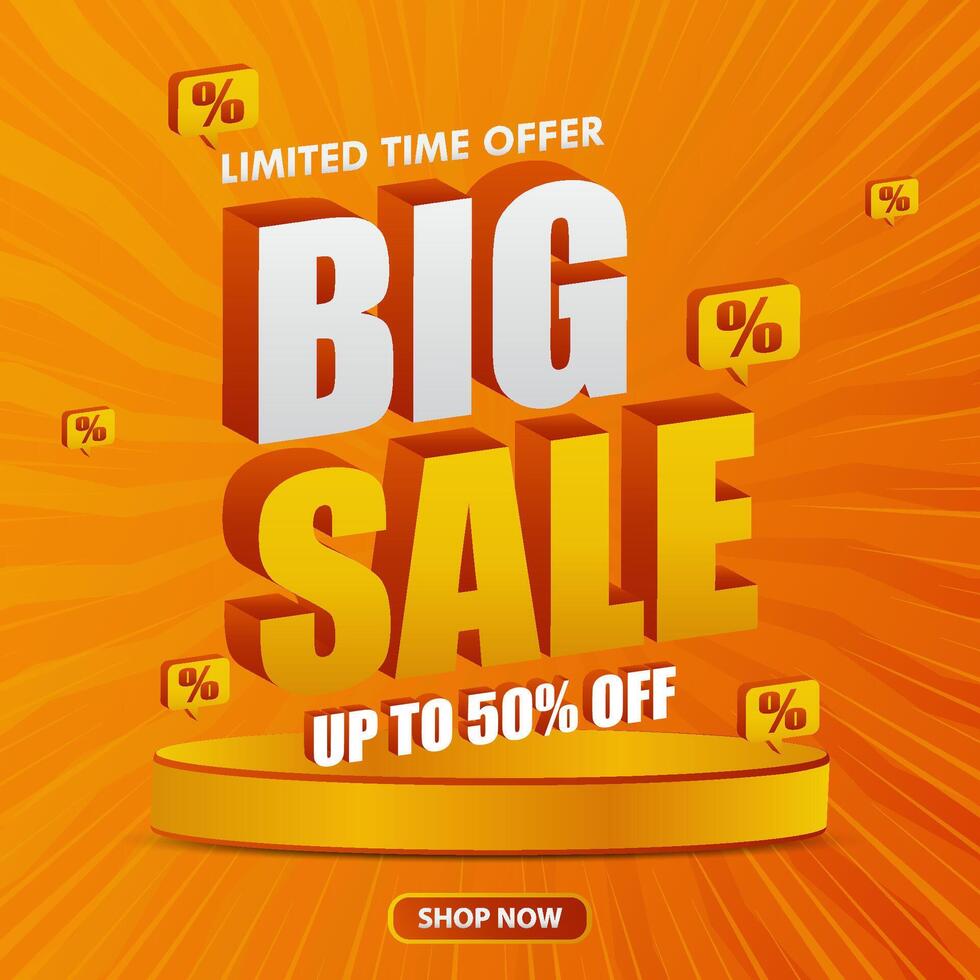 big sale banner with yellow background for web, social media vector