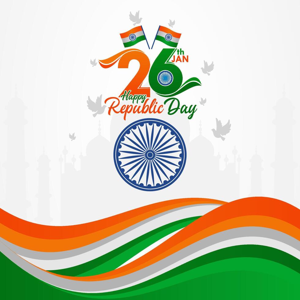 Happy Indian Republic Day. January 26. with an elegant ribbon shaped flag vector