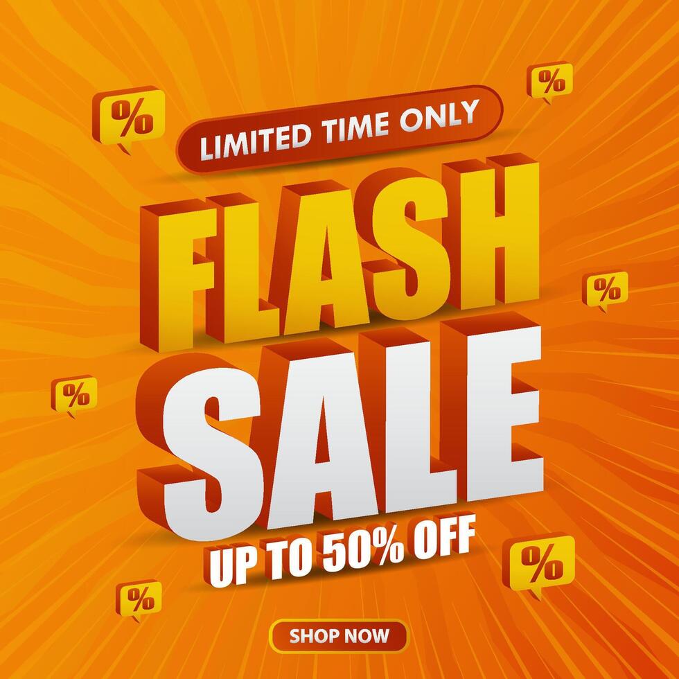 flash sale banner with orange background for web, social media vector