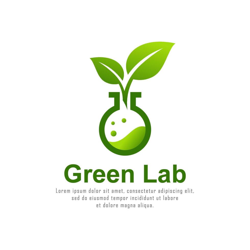 Green lab with leaf and bottle lab logo vector
