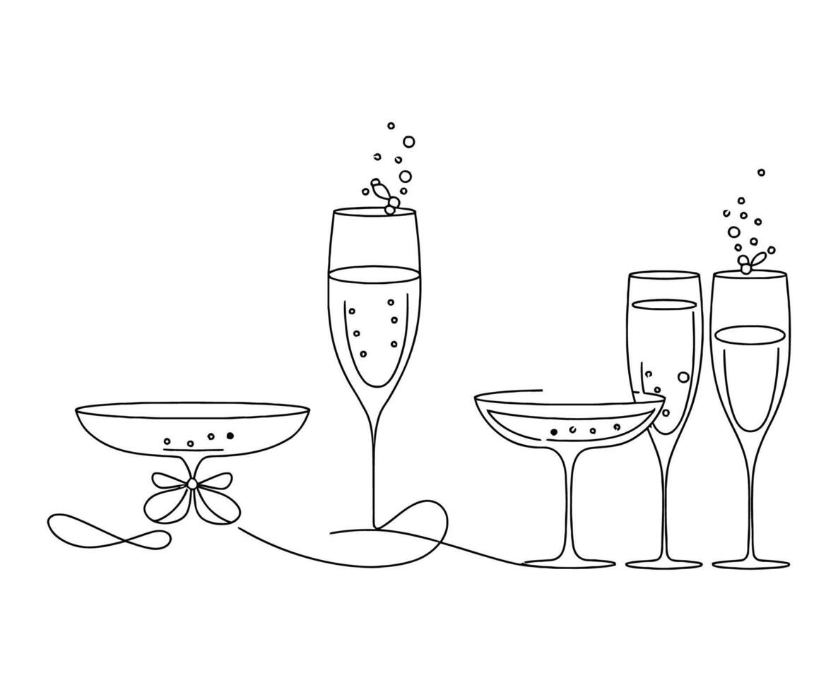 Simple Line Champagne Glass Silhouettes vector