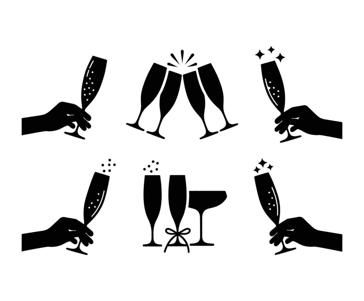 Champagne Glass with Bubbles Silhouette vector