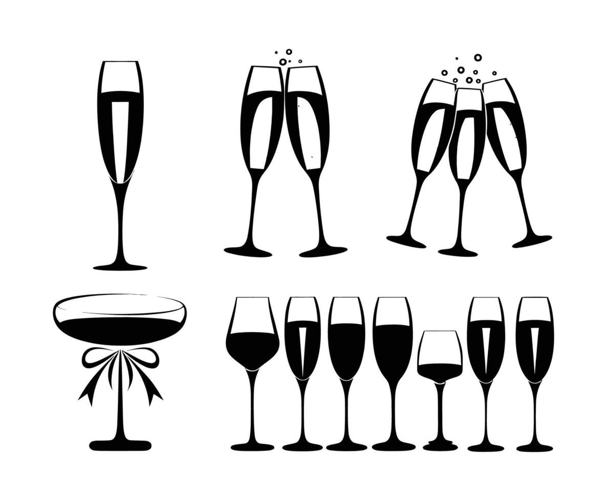 Silhouette of Champagne Glass with Ribbon vector