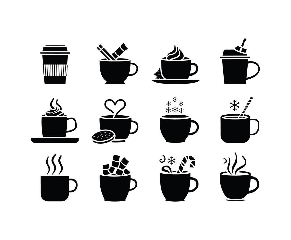 Sleek Hot Cocoa Silhouette Collection Set vector
