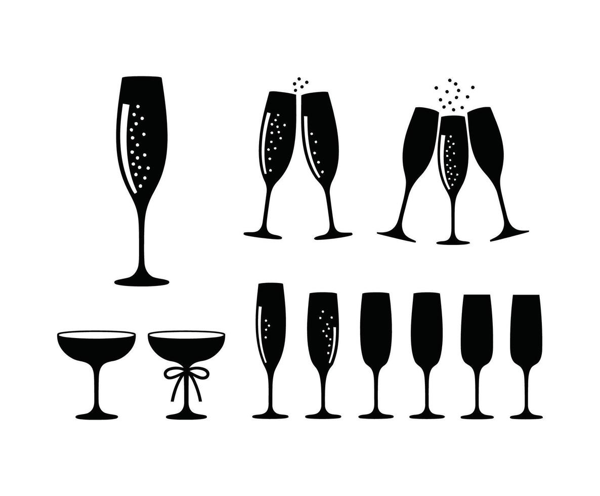 Elegant Champagne Glass Silhouette Collection vector