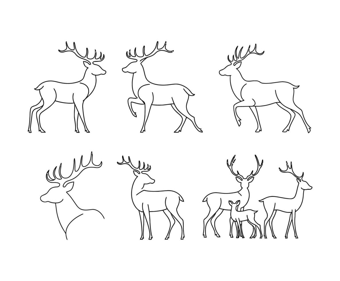 Standing Deer Silhouette Outline Collection vector