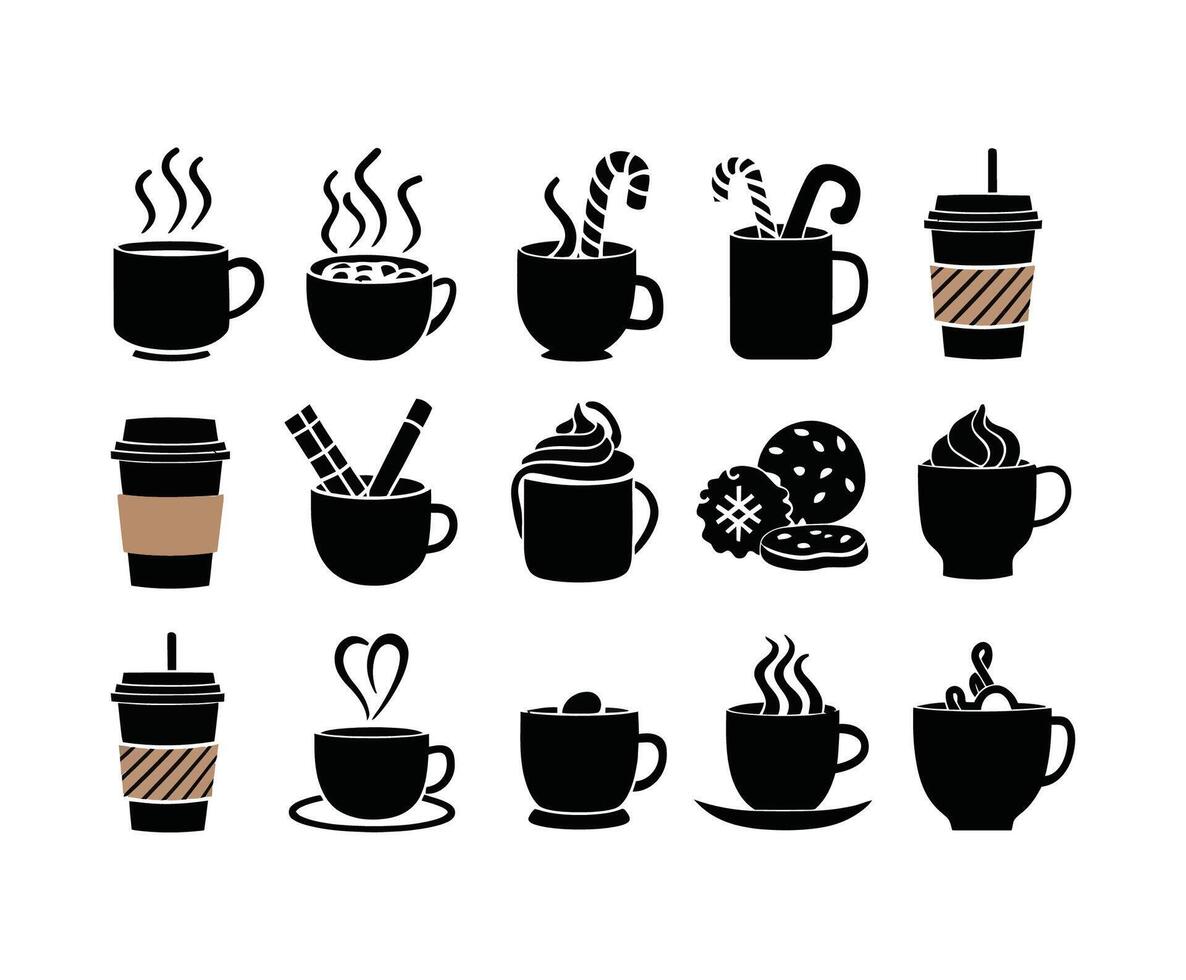 Minimalist Hot Cocoa Silhouette Set vector