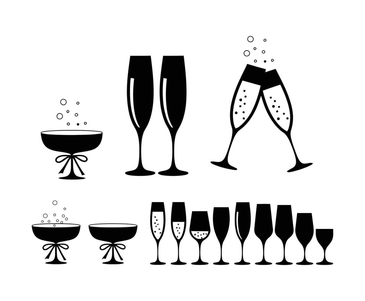 Clean Champagne Glass Silhouettes Collection vector