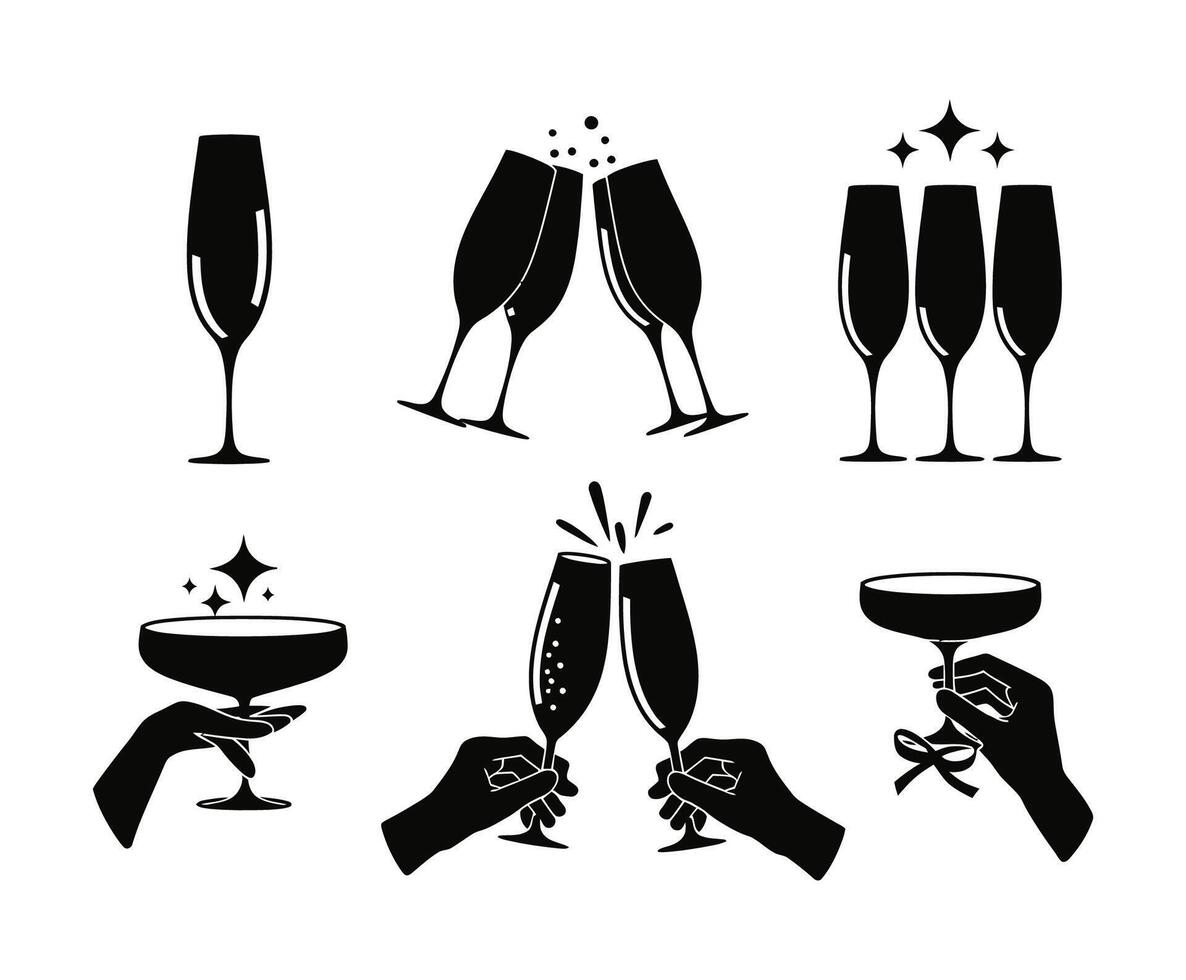 Champagne Glass Silhouettes Collection vector