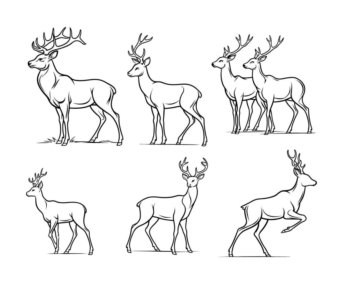 Stag and Doe Silhouette Template vector