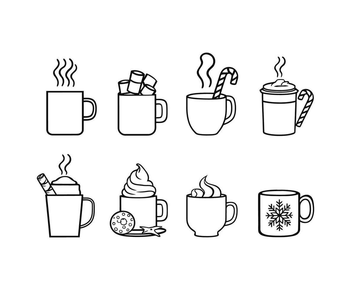 Elegant Outline Cocoa Mug Silhouettes vector
