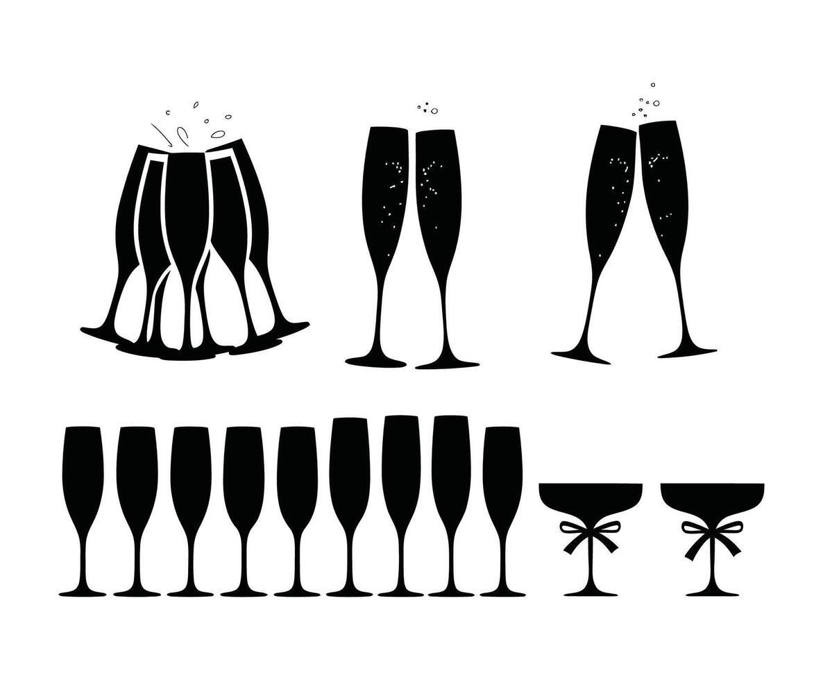 Minimalist Champagne Glass Silhouettes Template vector