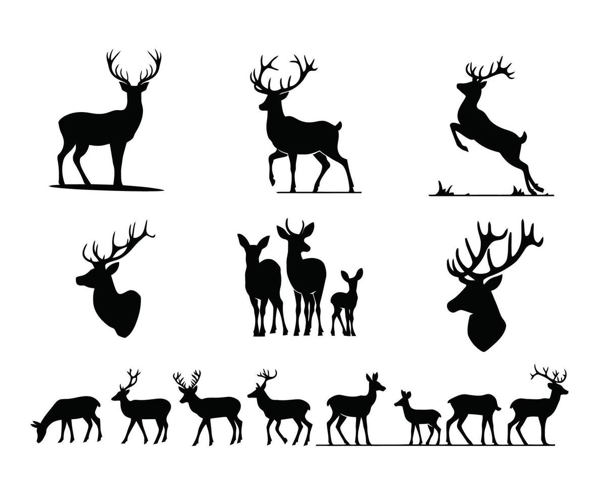 Deer Profile Silhouette Collection Template vector