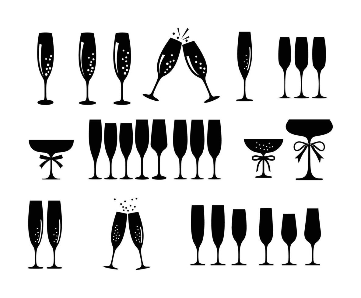Various Elegant Champagne Glasses Champagne Silhouettes vector