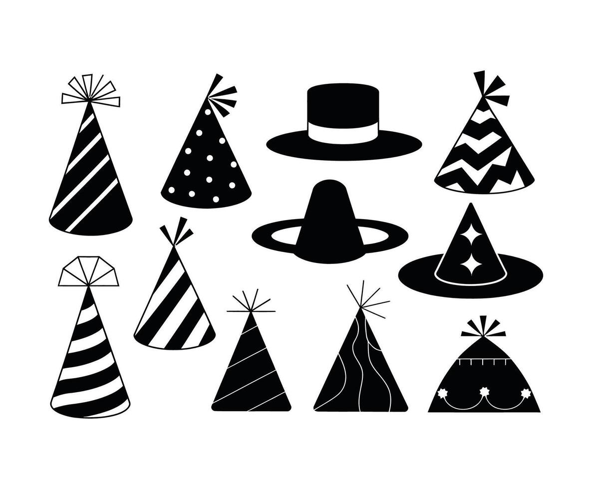 Cone and Wide Brimmed Party Hat Silhouettes vector