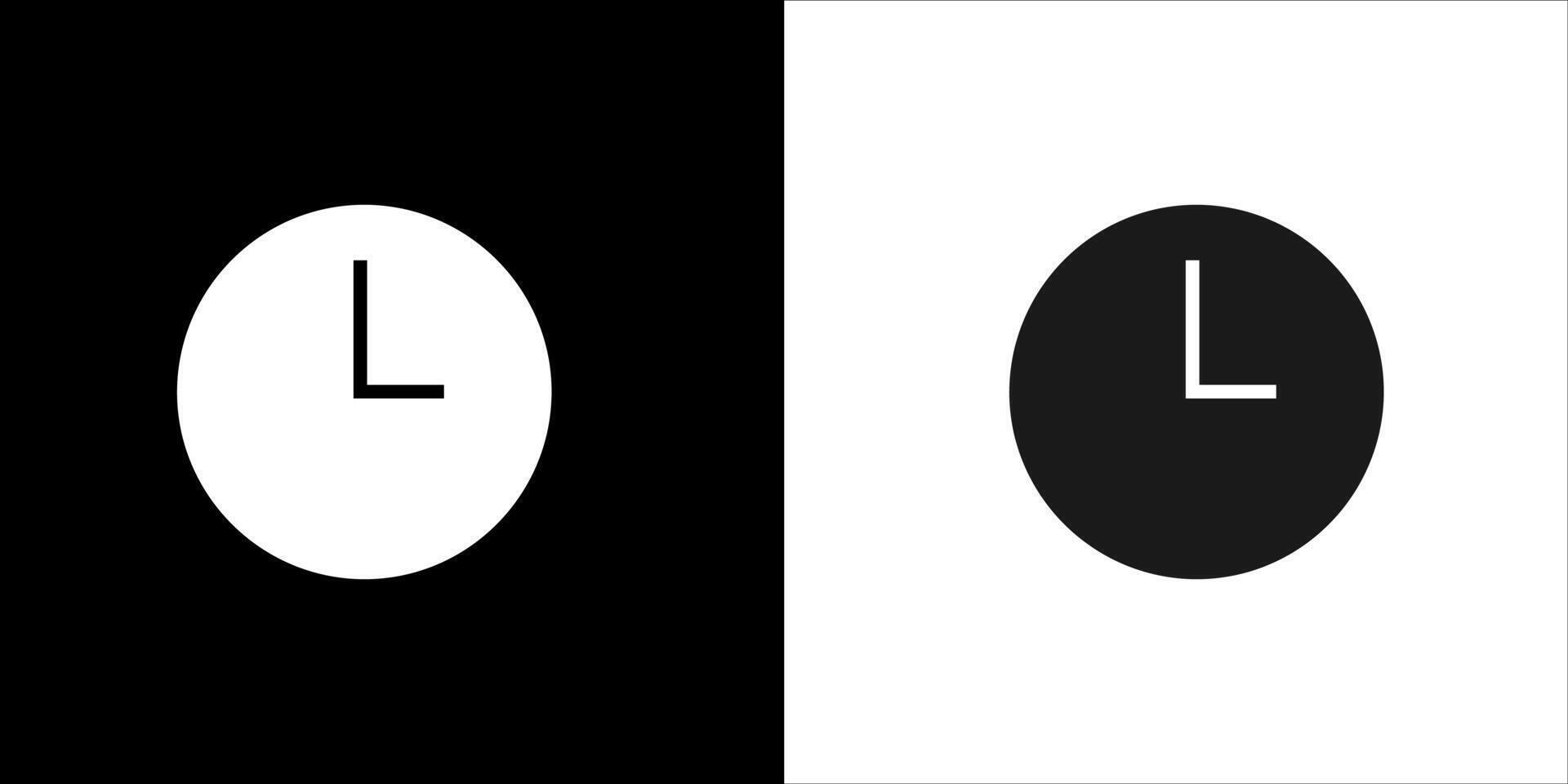 two black and white icon of a clock and a clock face vector