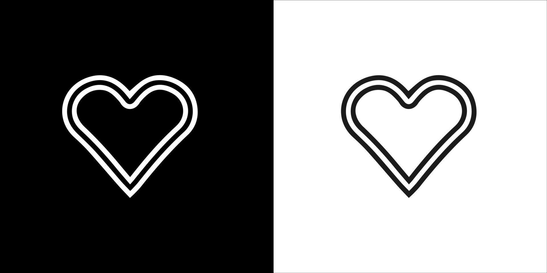 two black and white heart icons, one with a white outline vector