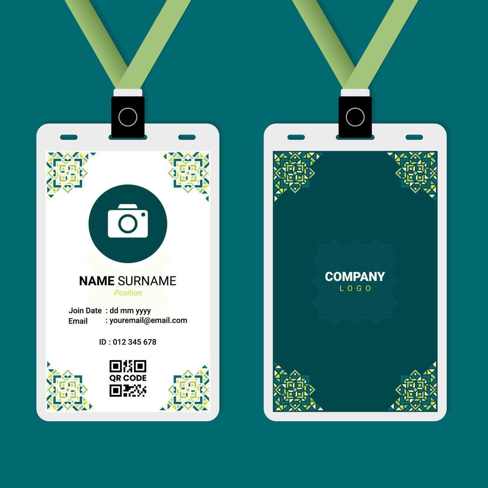 ID Card Design with Green Pastel Neon Ornament on The Corner vector