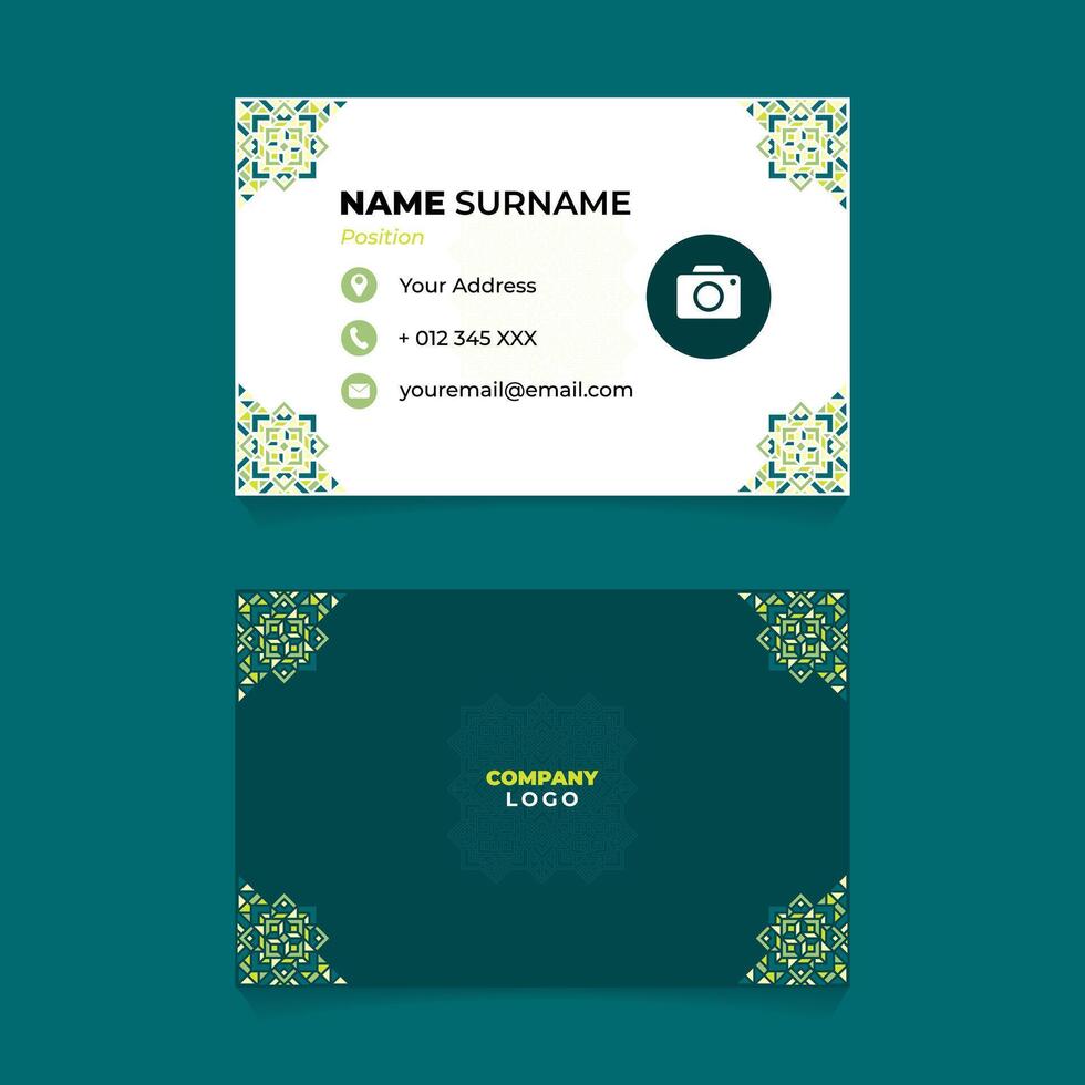 Name Card Design with Green Pastel Neon Ornament on The Corner vector