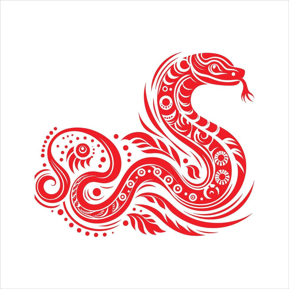 The chinese zodiac snake is red and has a pattern vector