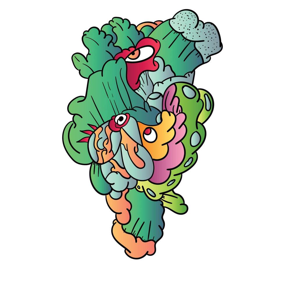 illustration of Doodle cute Monster, face, bite, smiling background ,Hand drawing Doodle vector