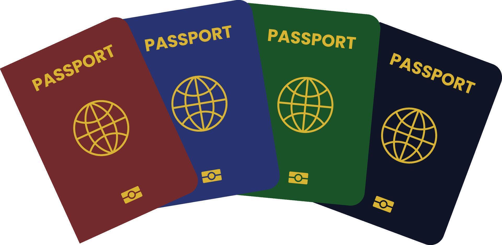 Red Blue Green and Black Passport for Travel Around the World vector