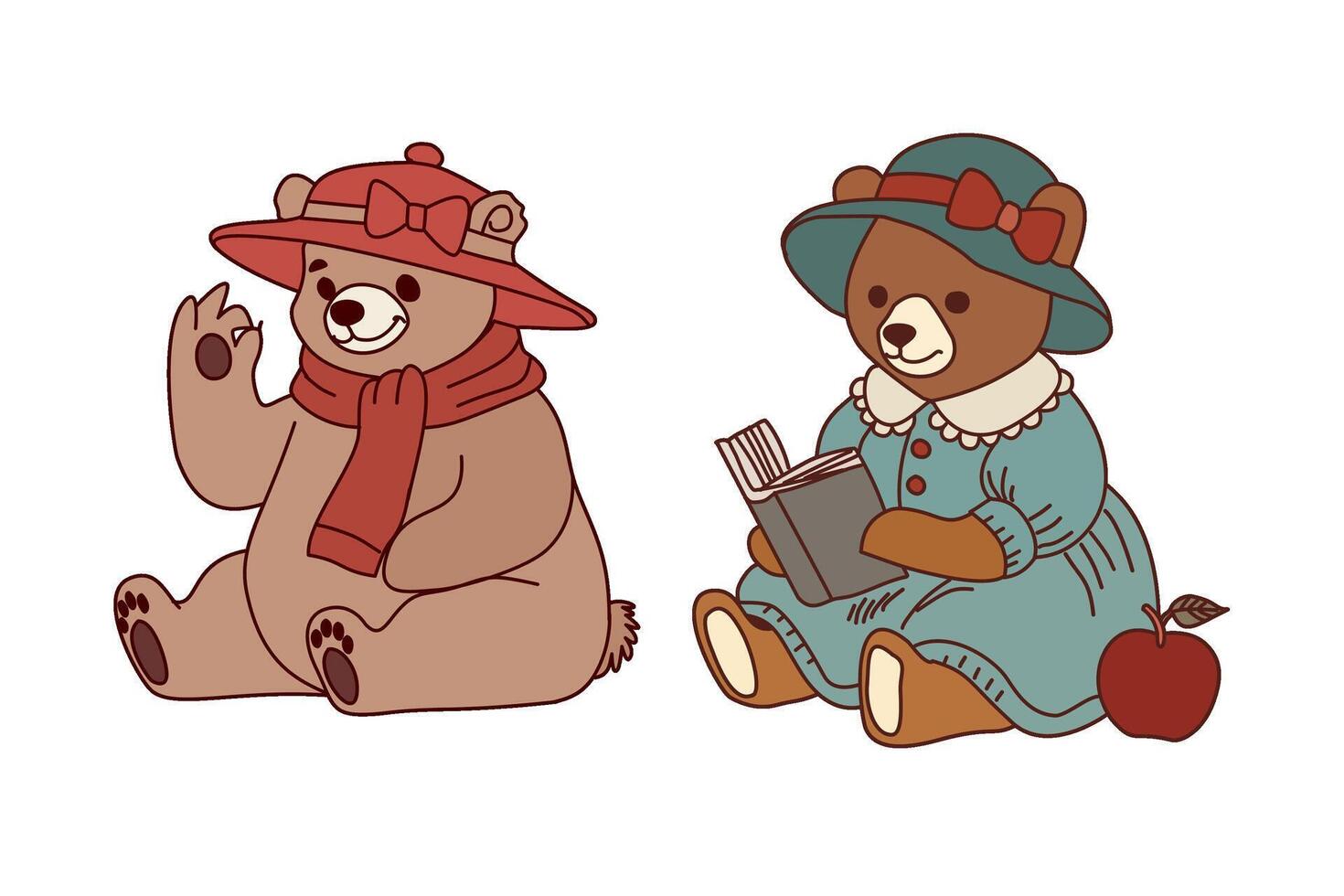 Multiple pose different activity of bear. Animals cartoon. vector