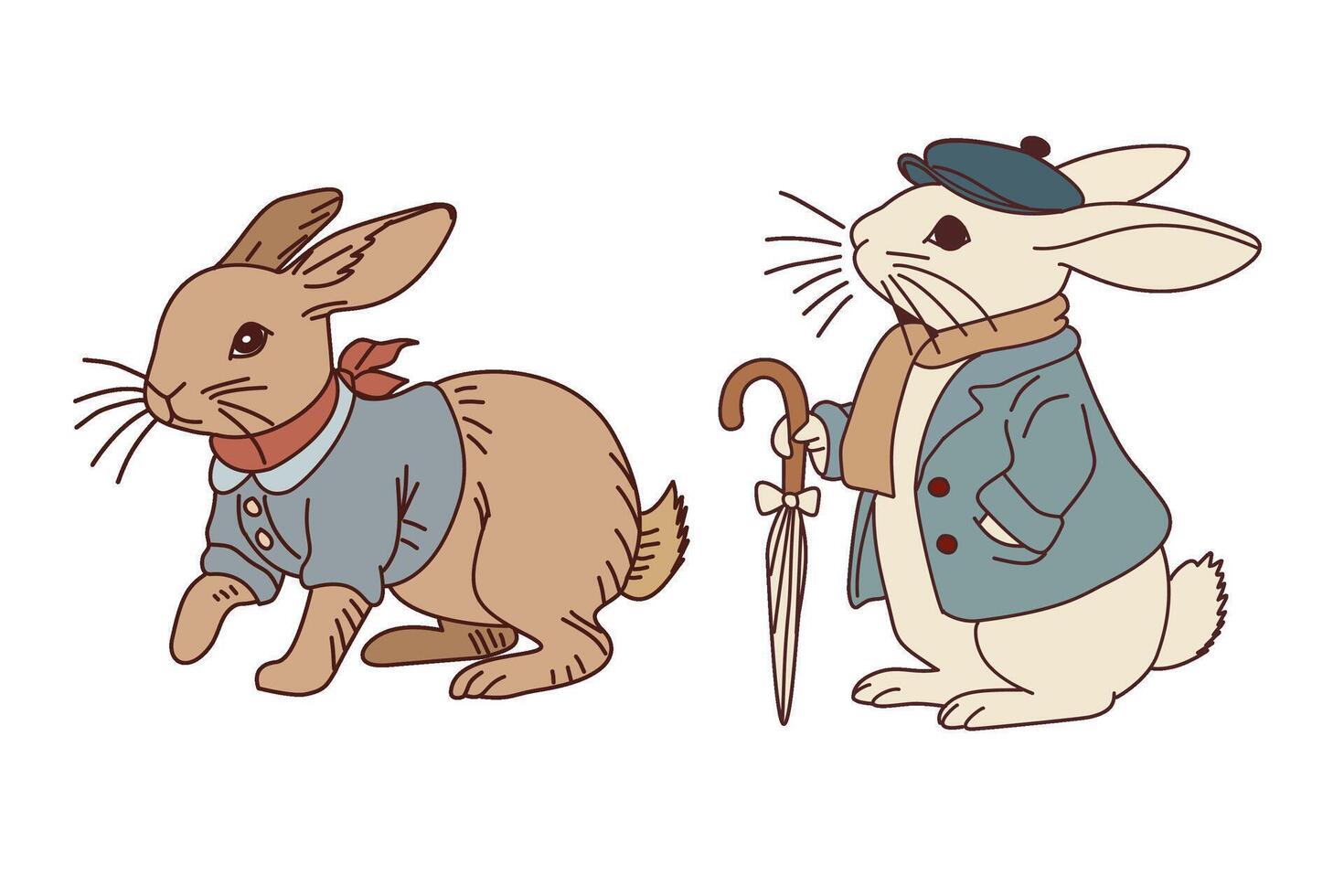 Multiple pose different activity of rabbit. Animals cartoon. vector