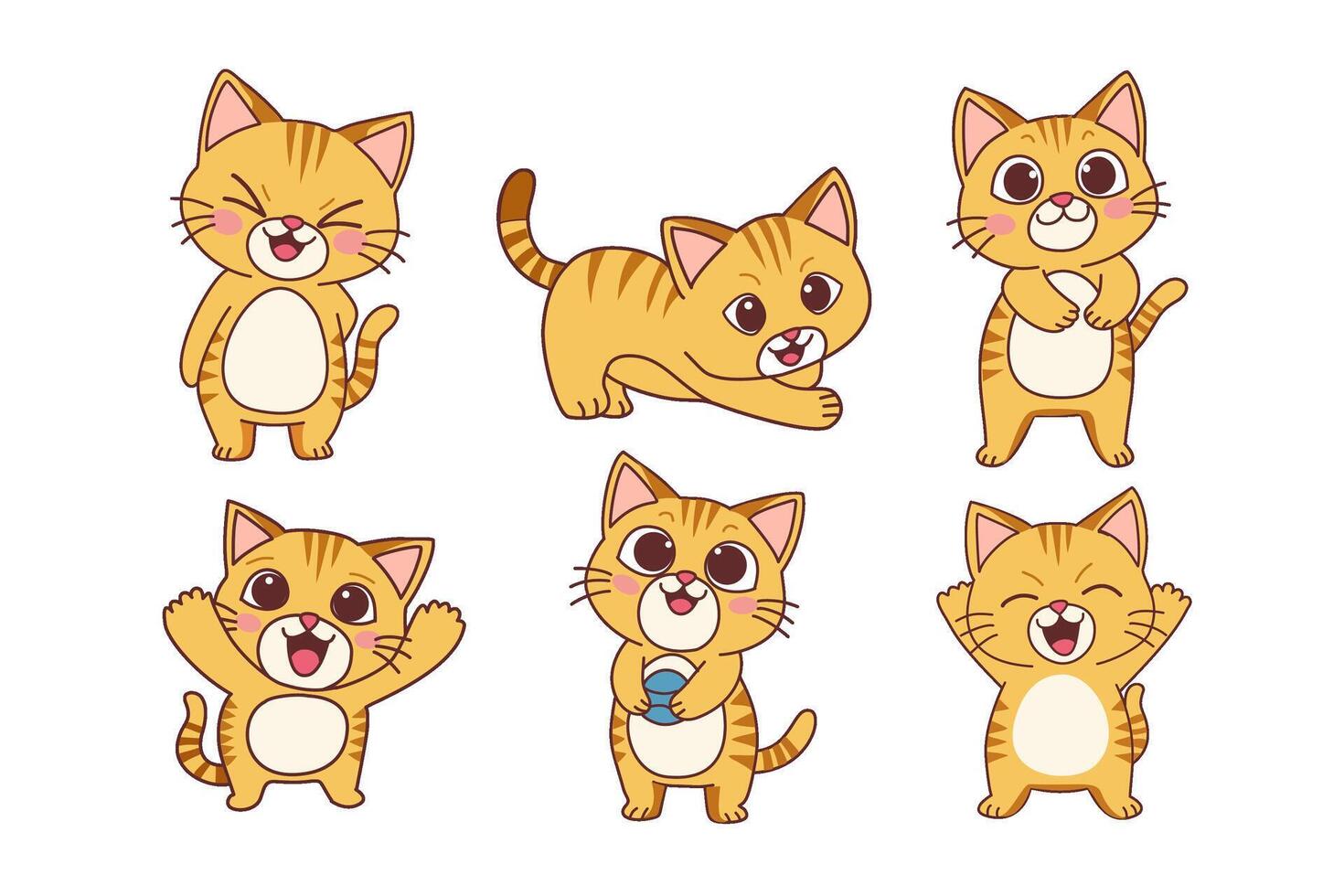 Multiple pose different activity of cat. Animals cartoon. vector