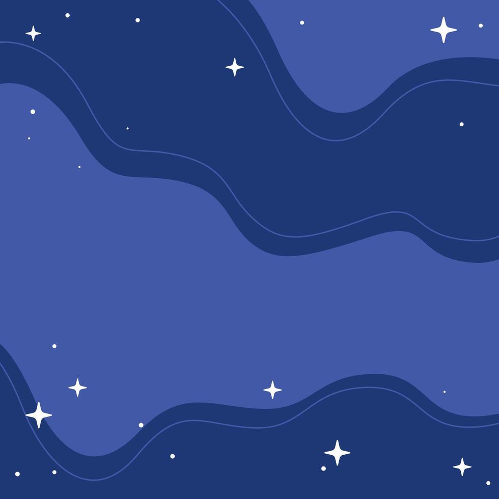 Abstract Celestial Blue Night Sky Square Illustration with flowing Waves and Sparkling Stars, Dreamy Background vector