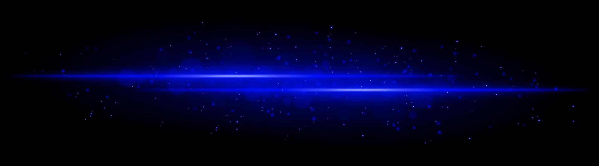 Blue glowing line beam. Horizontal light beam with sparkling particles, radiant golden glow, abstract illumination, decorative lighting effect, warm and vibrant design vector