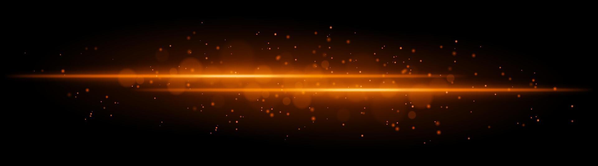 Orange glowing line beam. Horizontal light beam with sparkling particles, radiant golden glow, abstract illumination, decorative lighting effect, warm and vibrant design vector