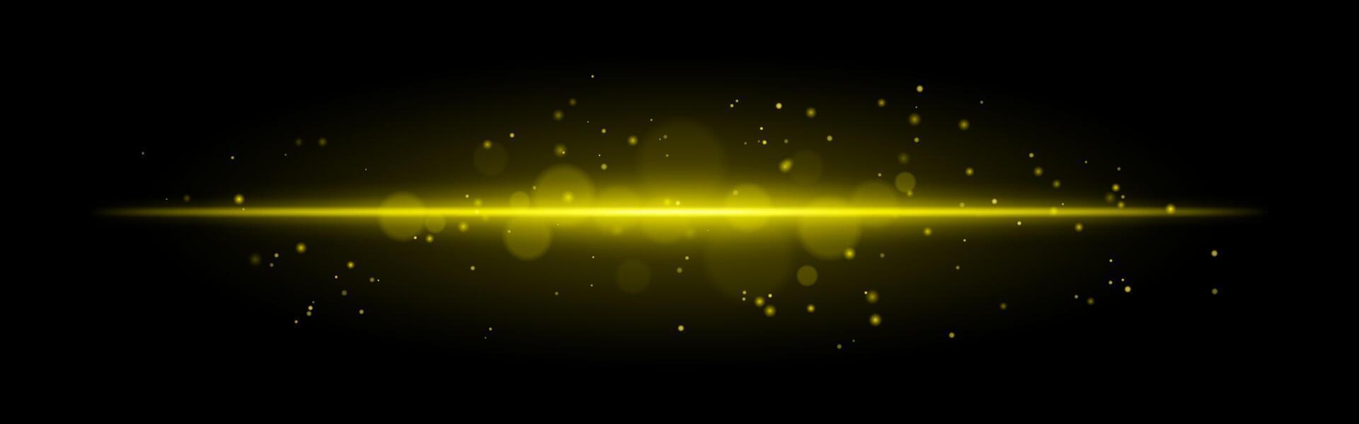 Yellow glowing line icon. Vibrant horizontal beam, illuminated particles, abstract light effect, futuristic energy, minimalistic decor, dynamic modern design, radiant visual vector